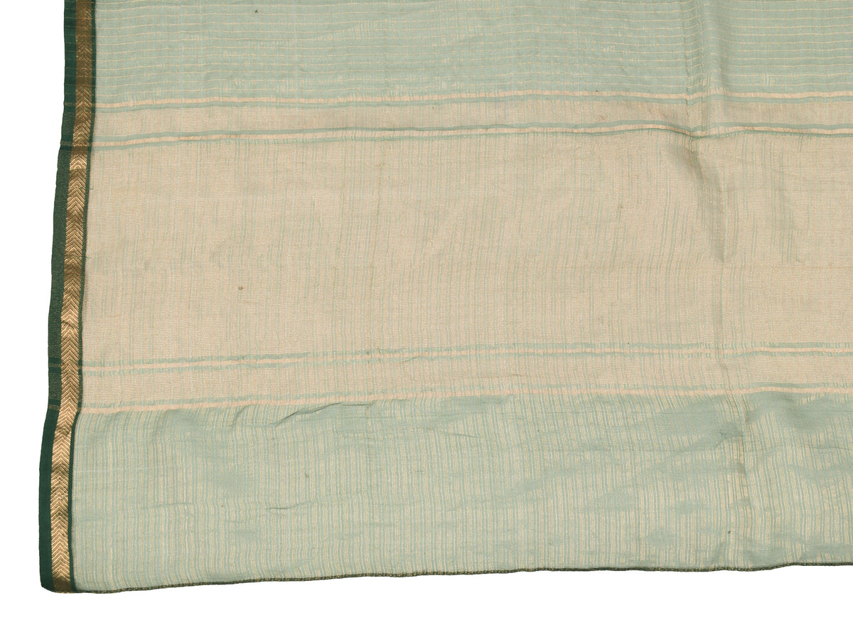 Sushila Vintage BRANDED Green Dupatta Zari Woven Pure Tissue Checks Long Stole
