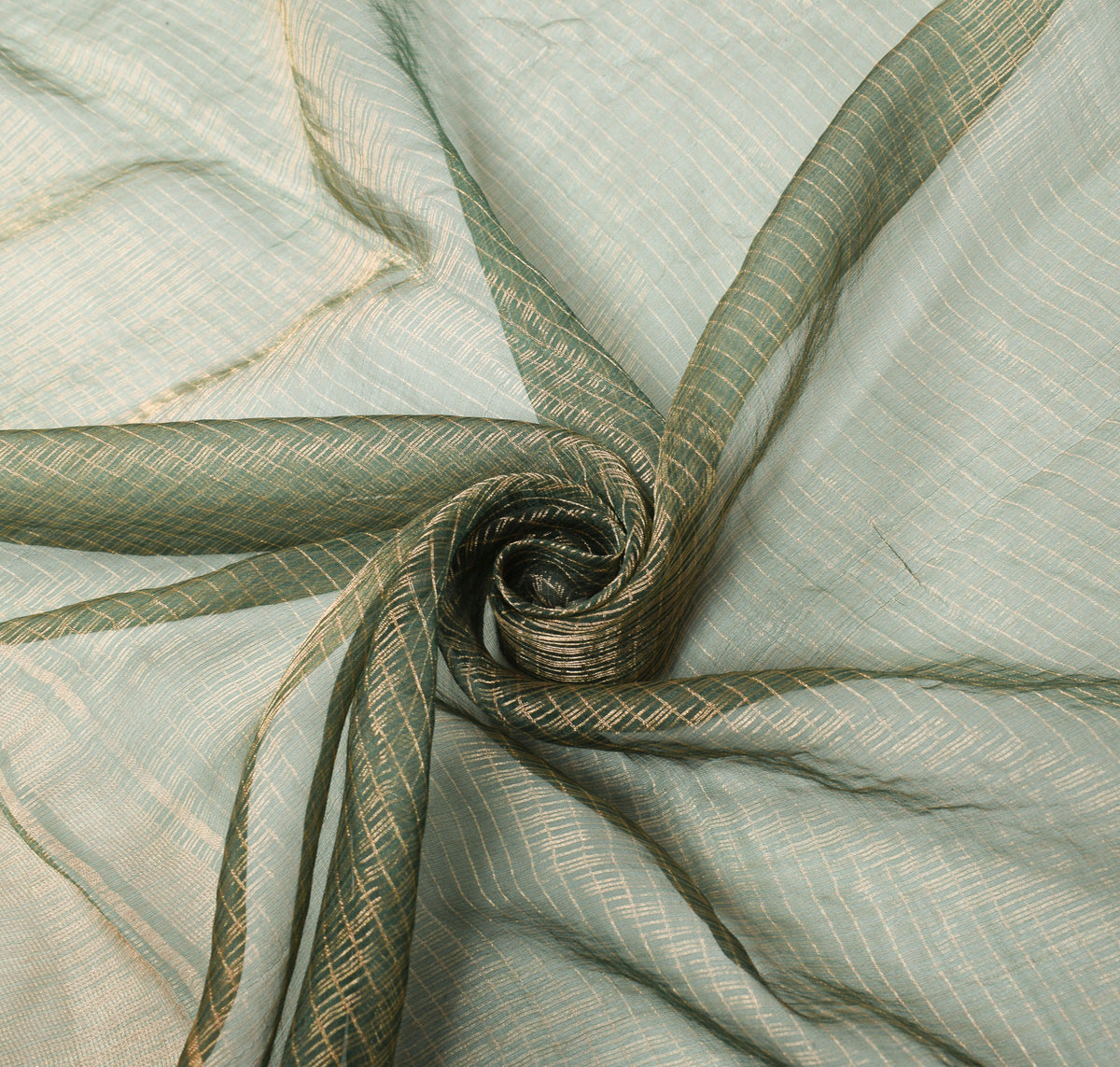 Sushila Vintage BRANDED Green Dupatta Zari Woven Pure Tissue Checks Long Stole