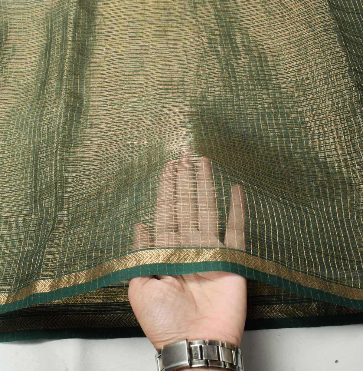Sushila Vintage BRANDED Green Dupatta Zari Woven Pure Tissue Checks Long Stole