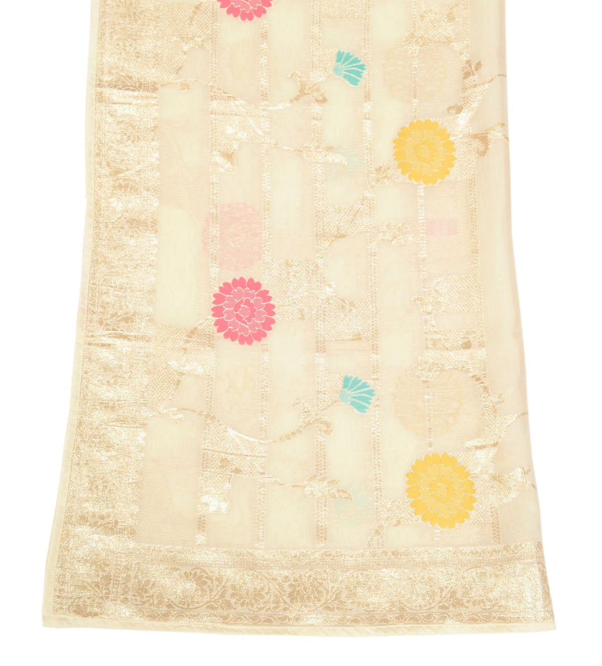 Sushila Vintage Floral Cream Dupatta Silk Zari Woven Banarasi Long Stole