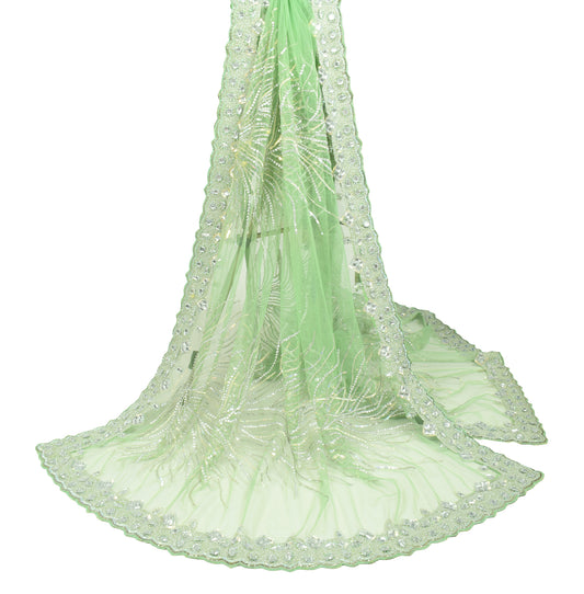 Sushila Vintage Heavy Net Green Dupatta Sequins Stone Embellish Long Stole