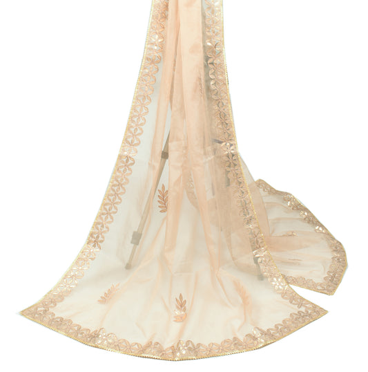 Sushila Vintage Beige Gotta Patti Dupatta art Organza Floral Long Stole
