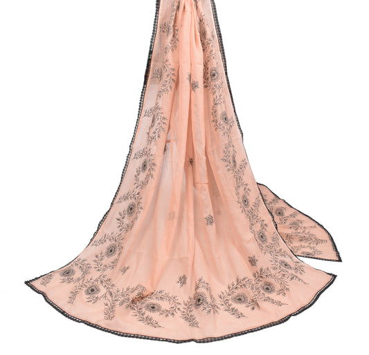 Sushila Vintage Peach Dupatta Hand Embroidered kota Doria Long Stole Wrap