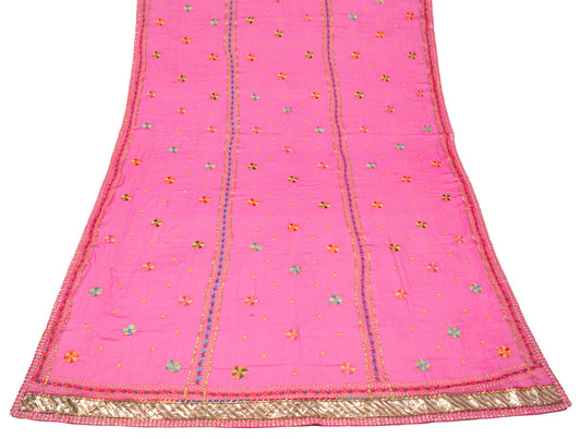 Sushila Vintage Magenta Dupatta Bagh Phulkari Pure Chiffon Floral Long Stole