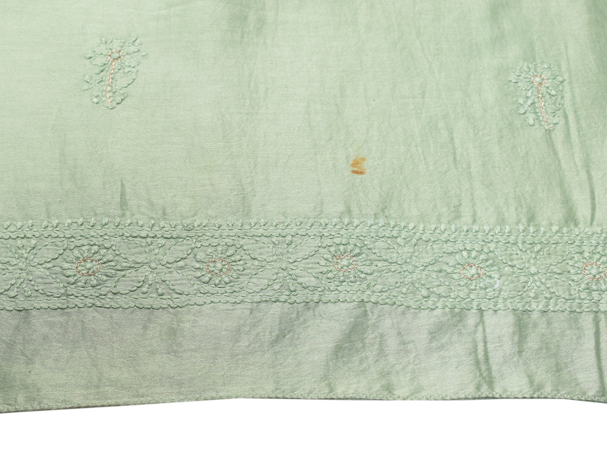 Sushila Vintage Sage Green Dupatta Pure Cotton Silk Chikankari Long Stole