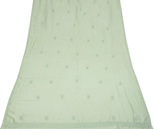 Sushila Vintage Sage Green Dupatta Pure Cotton Silk Chikankari Long Stole