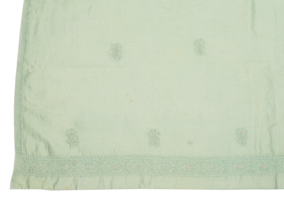 Sushila Vintage Sage Green Dupatta Pure Cotton Silk Chikankari Long Stole