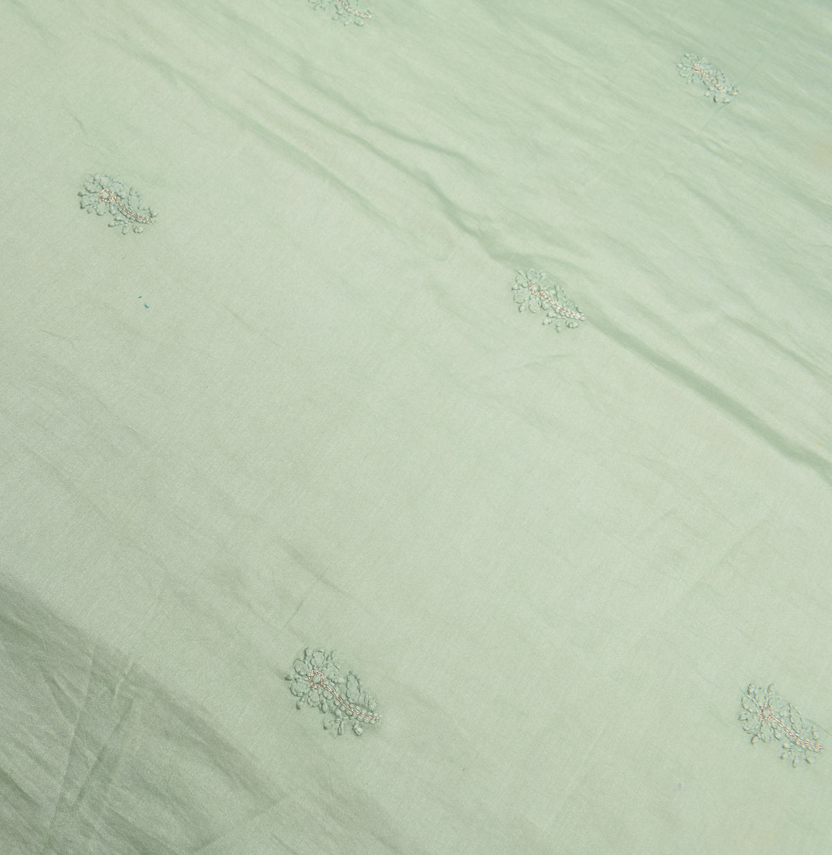 Sushila Vintage Sage Green Dupatta Pure Cotton Silk Chikankari Long Stole