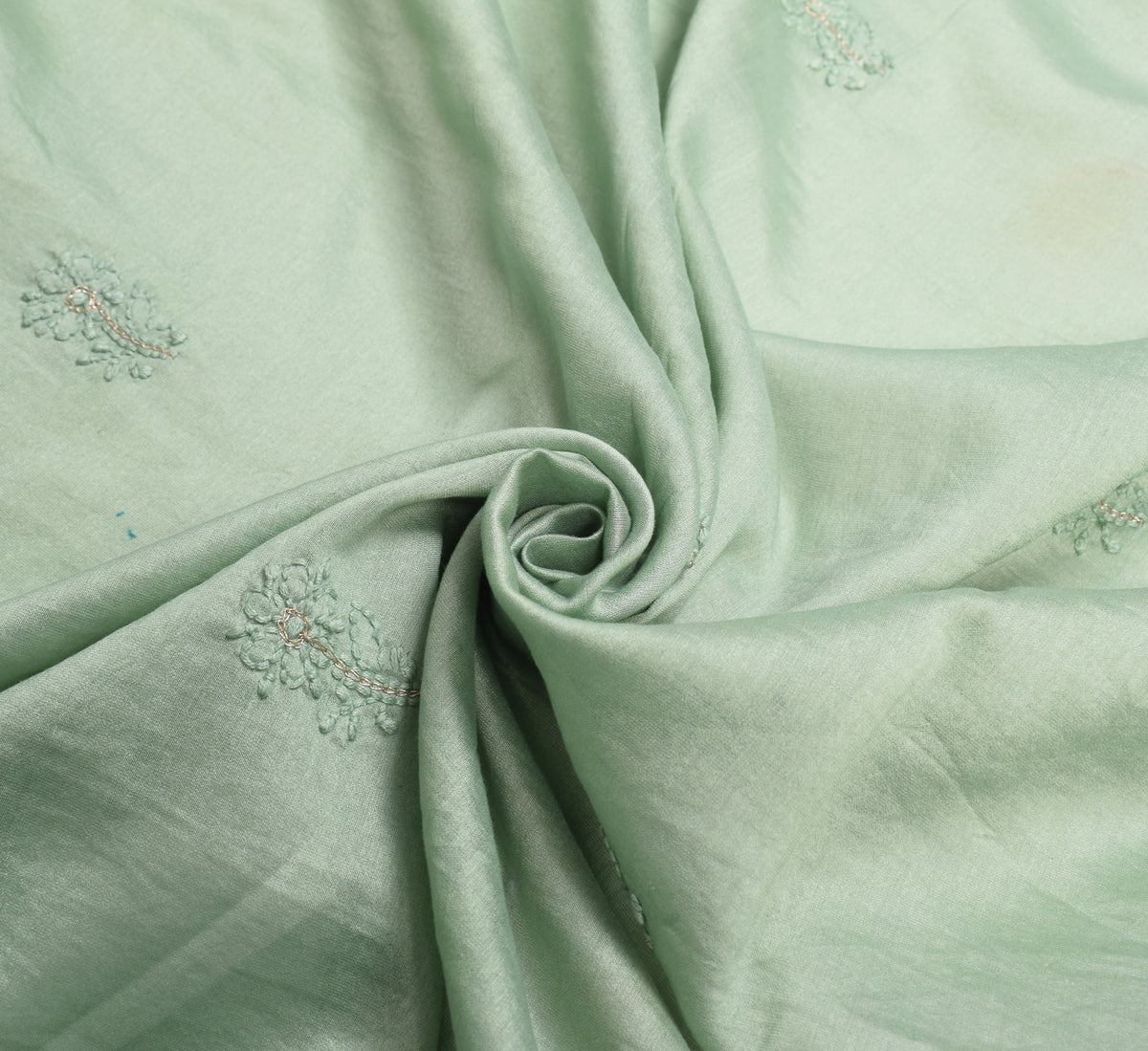 Sushila Vintage Sage Green Dupatta Pure Cotton Silk Chikankari Long Stole