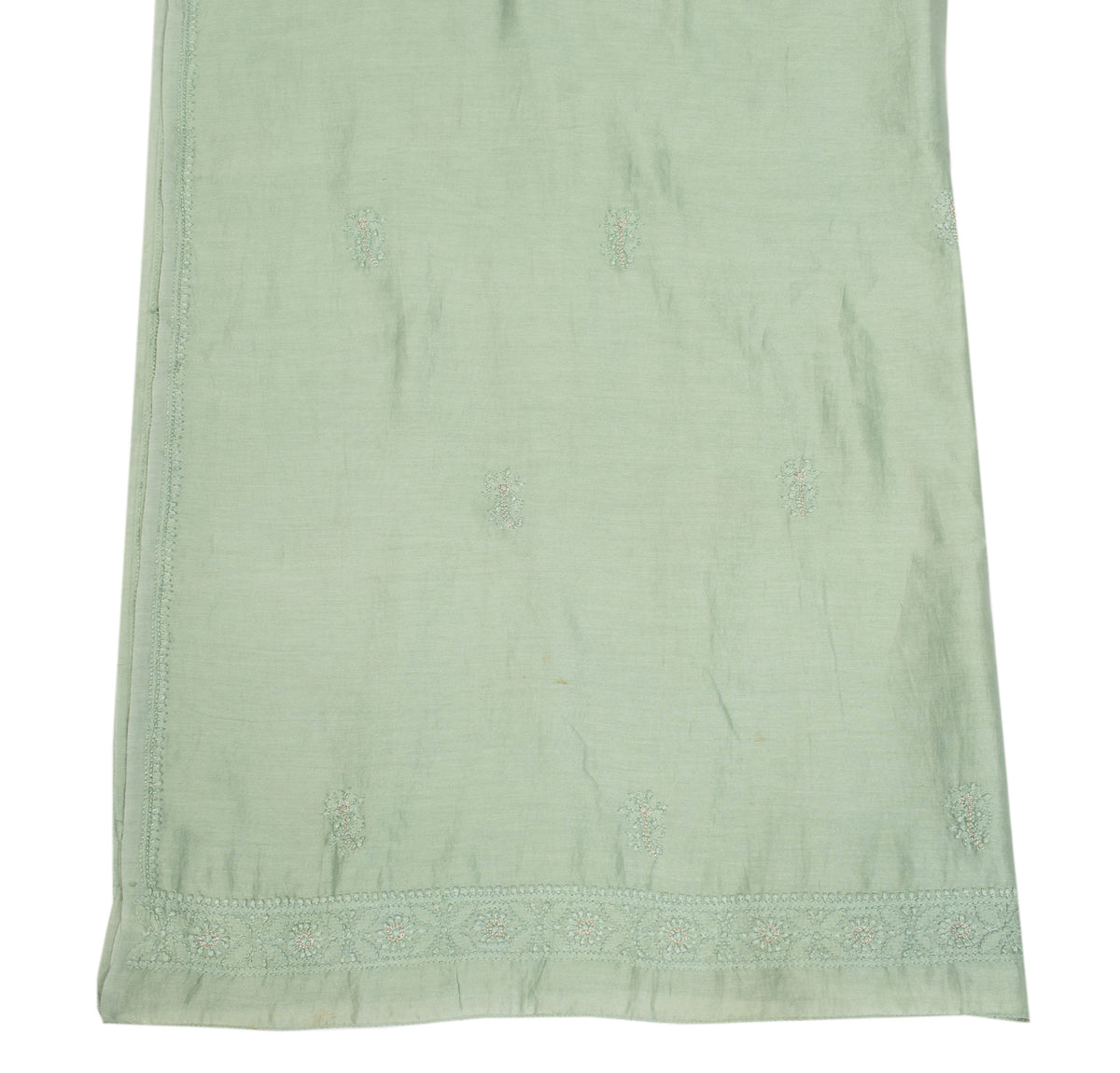 Sushila Vintage Sage Green Dupatta Pure Cotton Silk Chikankari Long Stole