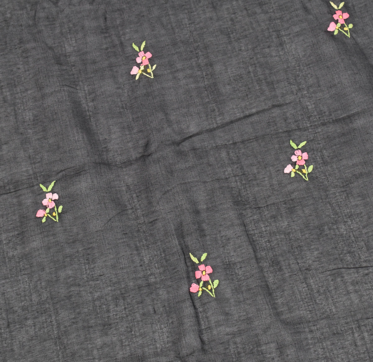 Sushila Vintage Hand Embroidered Dupatta Art Cotton Black Long Stole