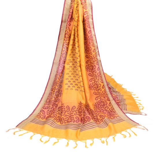Sushila Vintage Yellow DupattaPure Cotton Silk Woven Printed Long Stole