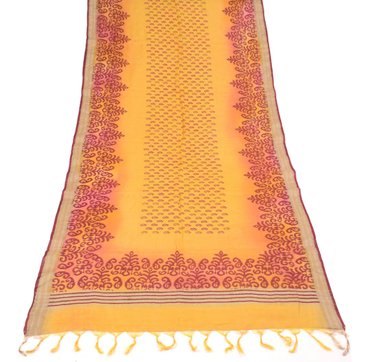 Sushila Vintage Yellow DupattaPure Cotton Silk Woven Printed Long Stole