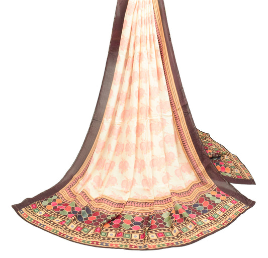 Sushila Vintage Cream Pure Silk Dupatta Digital Printed Floral Soft Long Stole