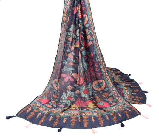 Sushila Vintage Muslin Dark Blue Dupatta Flower Jaal Digital Print Long Stole