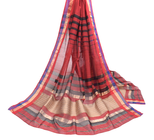 Sushila Vintage Maroon Dupatta Pure Cotton Silk Woven Long Stole Wrap