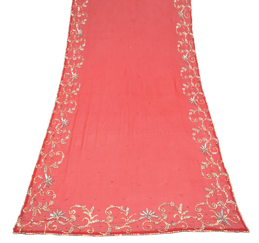 Sushila Vintage Red Dupatta Sequins Glass Beads Work Pure Georgette Long Stole