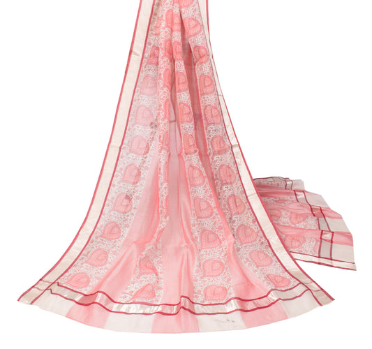 Sushila Vintage Pink Dupatta Printed Pure Cotton Silk Hand Block Long Stole