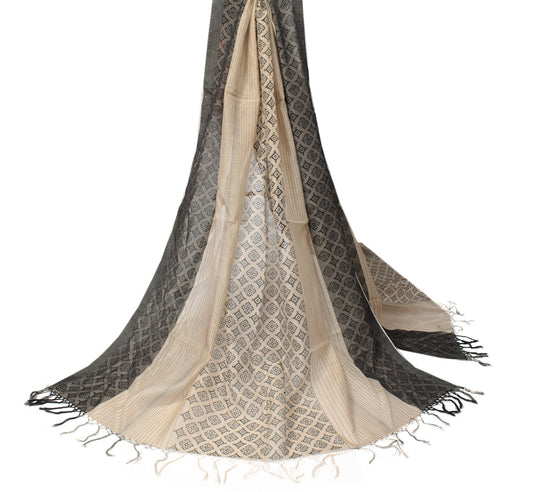 Sushila Vintage Beige Black Dupatta Pure Cotton Silk Woven Long Stole