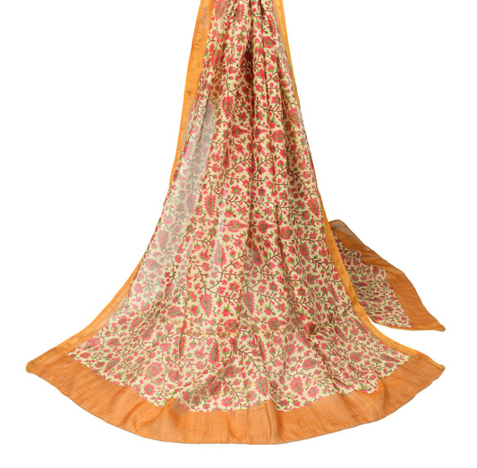 Sushila Vintage Yellow Dupatta Printed Hand Block Pure Cotton Silk Long Stole