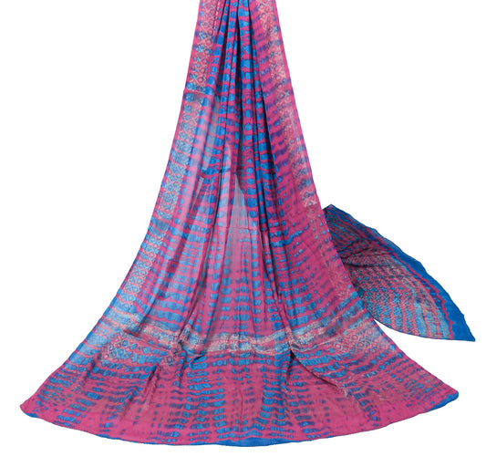 Sushila Vintage Magenta Blue Dupatta Printed Tie-Dye Pure Georgette Long Stole