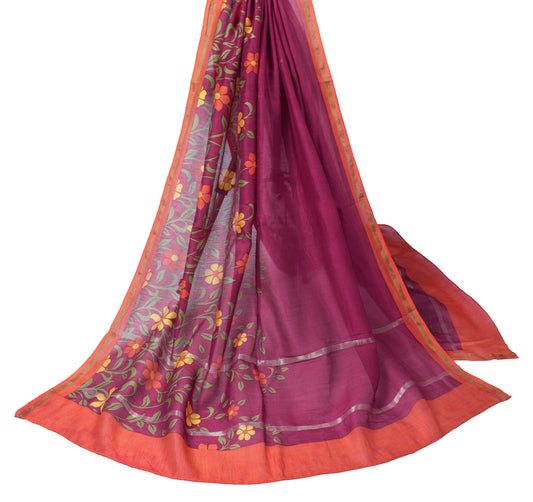Sushila Vintage Floral Magenta Dupatta Printed Pure Cotton Silk Long Stole