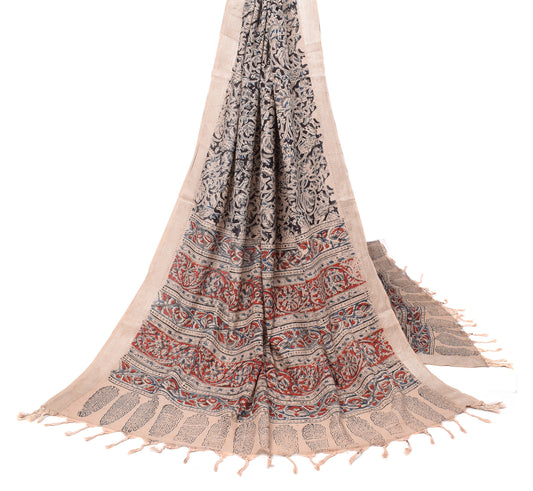 Sushila Vintage Handblock Printed Kalamkari Dupatta Printed Pure Cotton Black Long Stole