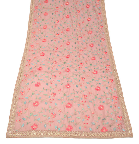 Sushila Vintage Dusty Rose Dupatta Pure Georgette Embroidered Floral Long Stole