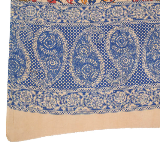 Sushila Vintage Cream Dupatta Hand Printed Kalamkari Pure Cotton Soft Long Stole