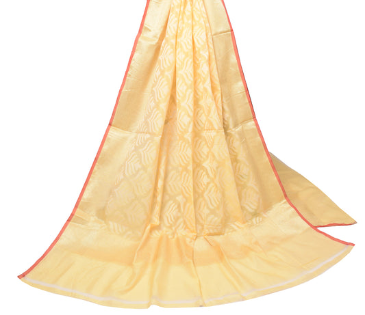 Sushila Vintage Yellow Dupatta Art Cotton Silk Floral Brocade Woven Long Stole