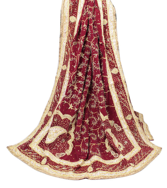 Sushila Vintage Heavy Velvet Dupatta Zardoiz Dabka Work Maroon Long Stole