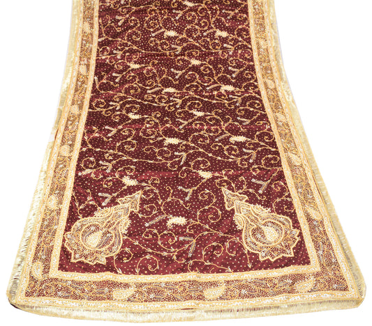 Sushila Vintage Maroon Bridal Dupatta Art Satin Zardozi Dabka Embraided Long stole
