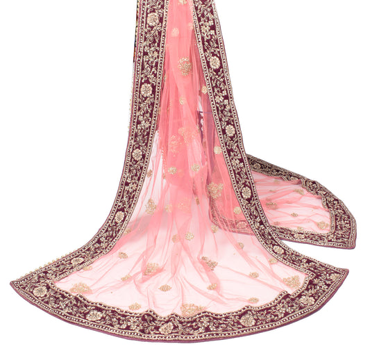 Sushila Vintage Peach Heavy Dupatta Net Glass Beads Embellish Long Stole