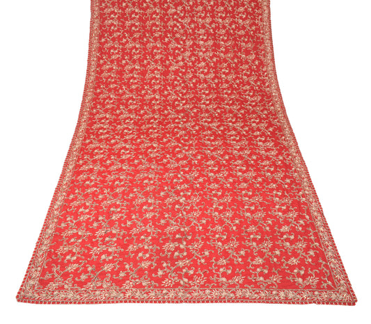 Sushila Vintage Red Wedding Dupatta HEAVY Art Silk Zardozi Work Long Stole Veil