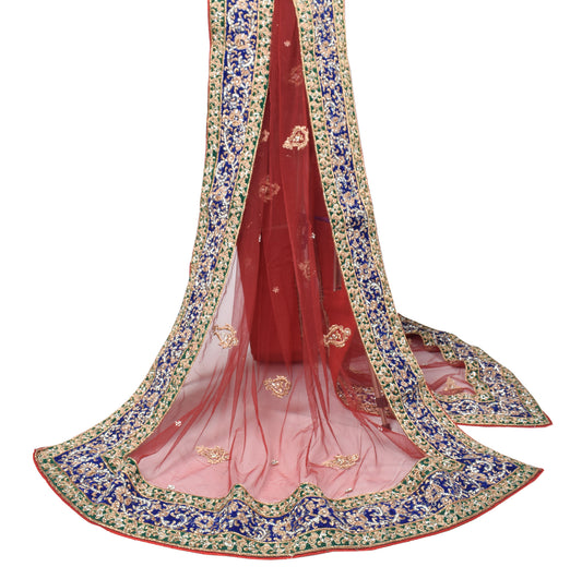 Sushila Vintage Marron Heavy Dupatta Zardozi Velvet Border Net Mesh Long Stole