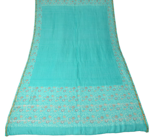 Sushila Vintage Aqua Blue Dupatta Printed pure Cotton Silk Floral Long Stole
