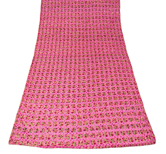 Sushila Vintage Fuchsia Dupatta Art Chiffon Bagh Phulkari Embroidered Long Stole