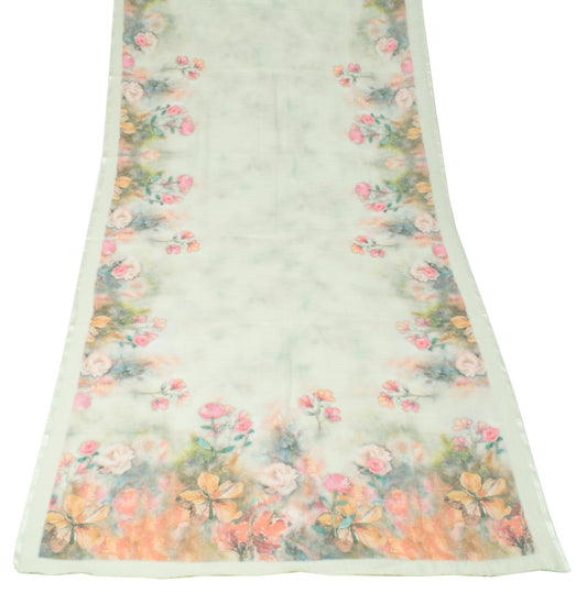Sushila Vintage Green Dupatta Printed Digital Art Linen Cotton Long Stole Wrap