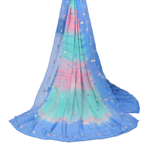 Sushila Vintage Multi-Color Tie-Dye Dupatta Pure Georgette Handmade Long Stole