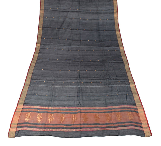 Sushila Vintage Black Hand Woven Dupatta Pure Cotton Zari Brocade Long Stole Hijab