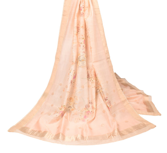 Sushila Vintage Beige Dupatta Printed Pure Cotton Silk Floral Printed Long Stole