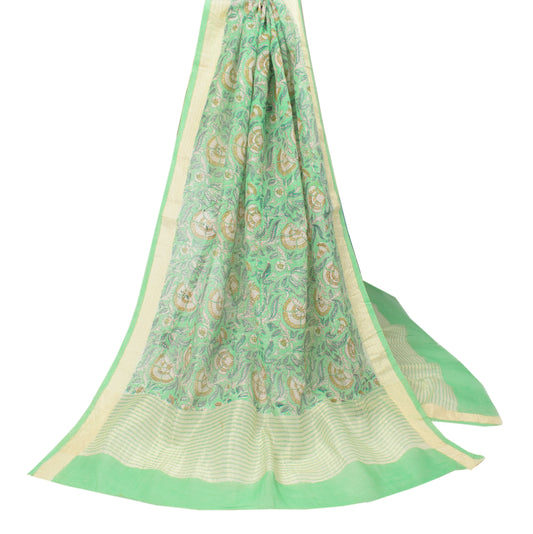 Sushila Vintage Green Hand Block Dupatta Pure Cotton Silk Printed Long Stole