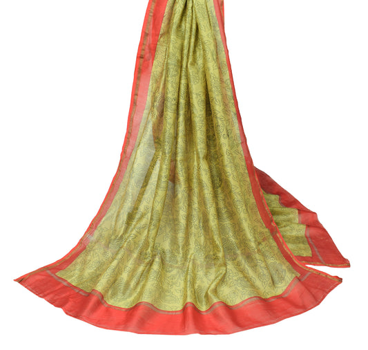 Sushila Vintage Green Kalamkari Dupatta Hand Printed Pure Cotton Silk Long Stole Wrap