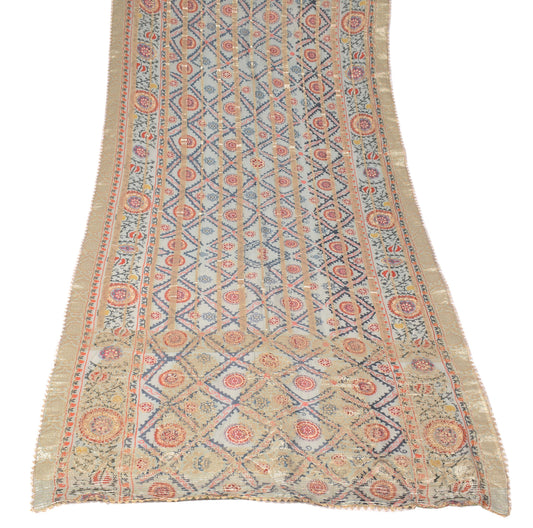 Sushila Vintage Gray Silk Dupatta Digital Printed & Woven Long Stole Wrap