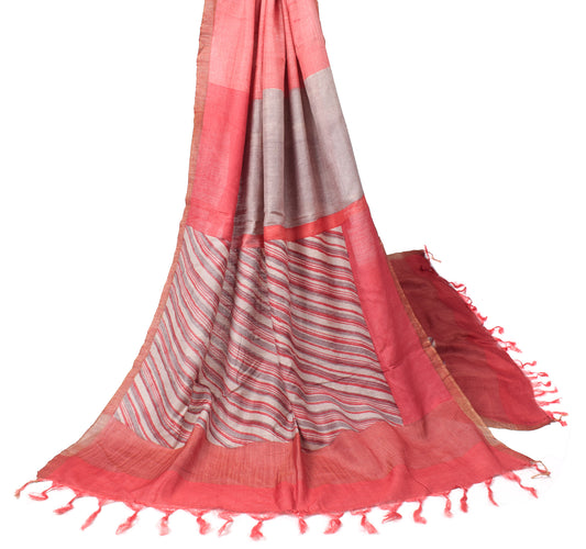 Sushila Vintage Stripes Block Print Dupatta Pure Cotton Silk Long Stole Wrap
