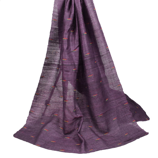 Sushila Vintage Pure Khadi Dupatta Dark Purple Handloom Long Stole Wrap