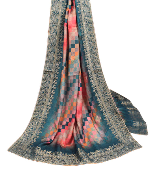 Sushila Vintage Pure Woolen Dupatta Multi-Color Checks Printed Soft Long Stole