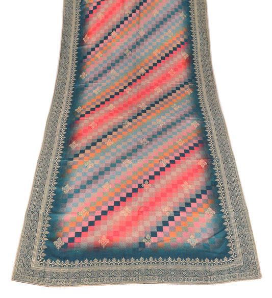 Sushila Vintage Pure Woolen Dupatta Multi-Color Checks Printed Soft Long Stole