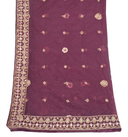 Sushila Vintage Purple Heavy Dupatta Zardozi Pearl Beads Organza Long Stole Wrap