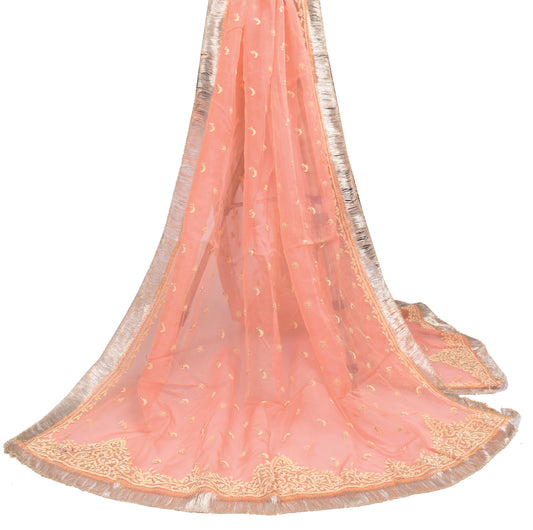 Sushila Vintage Peach Zardozi Work Dupatta Pure Organza HEAVY Long Stole
